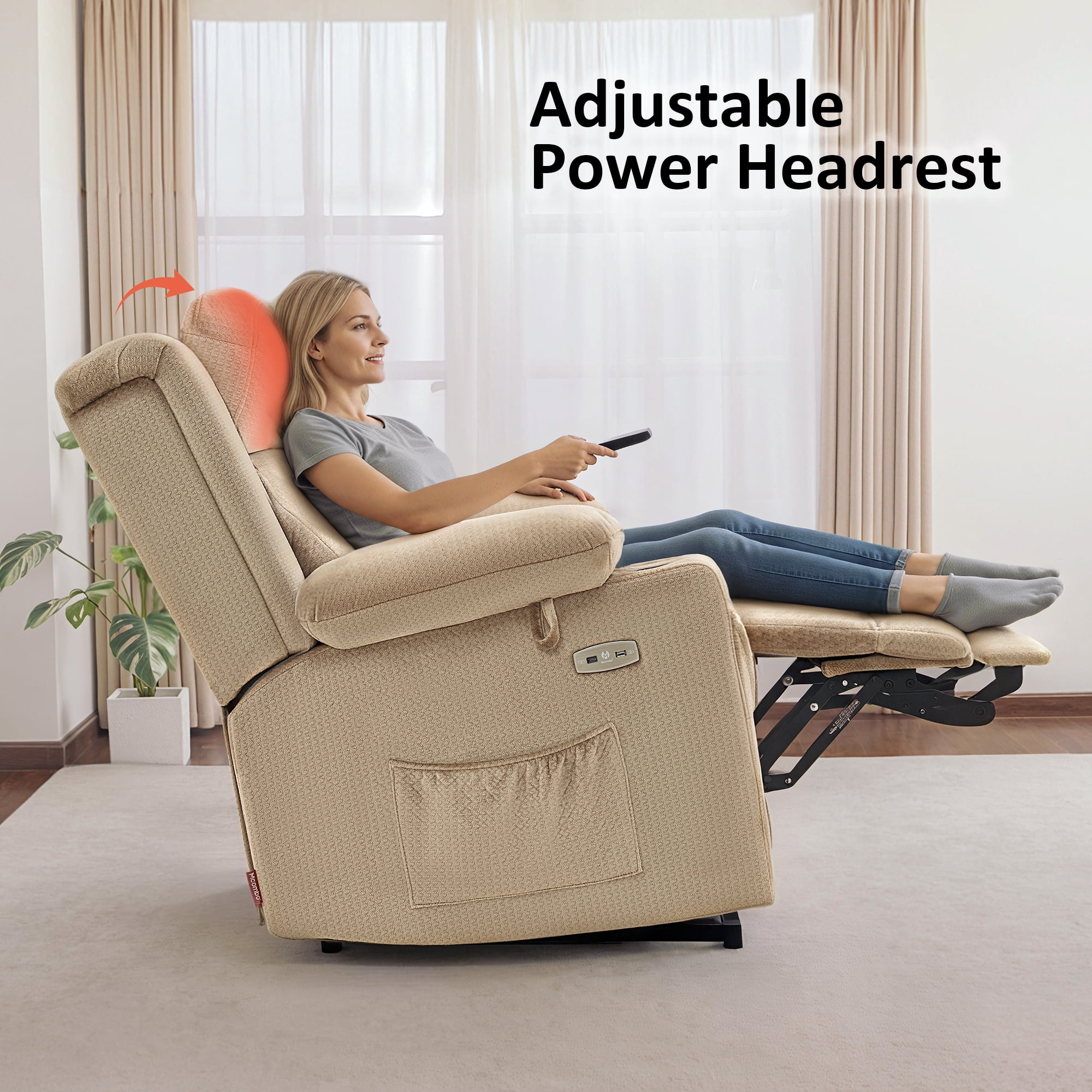 MCombo Lay Flat Triple Motor Power Lift Recliner for Big and Tall, Adjustable Headrest, Fabric(Beige)