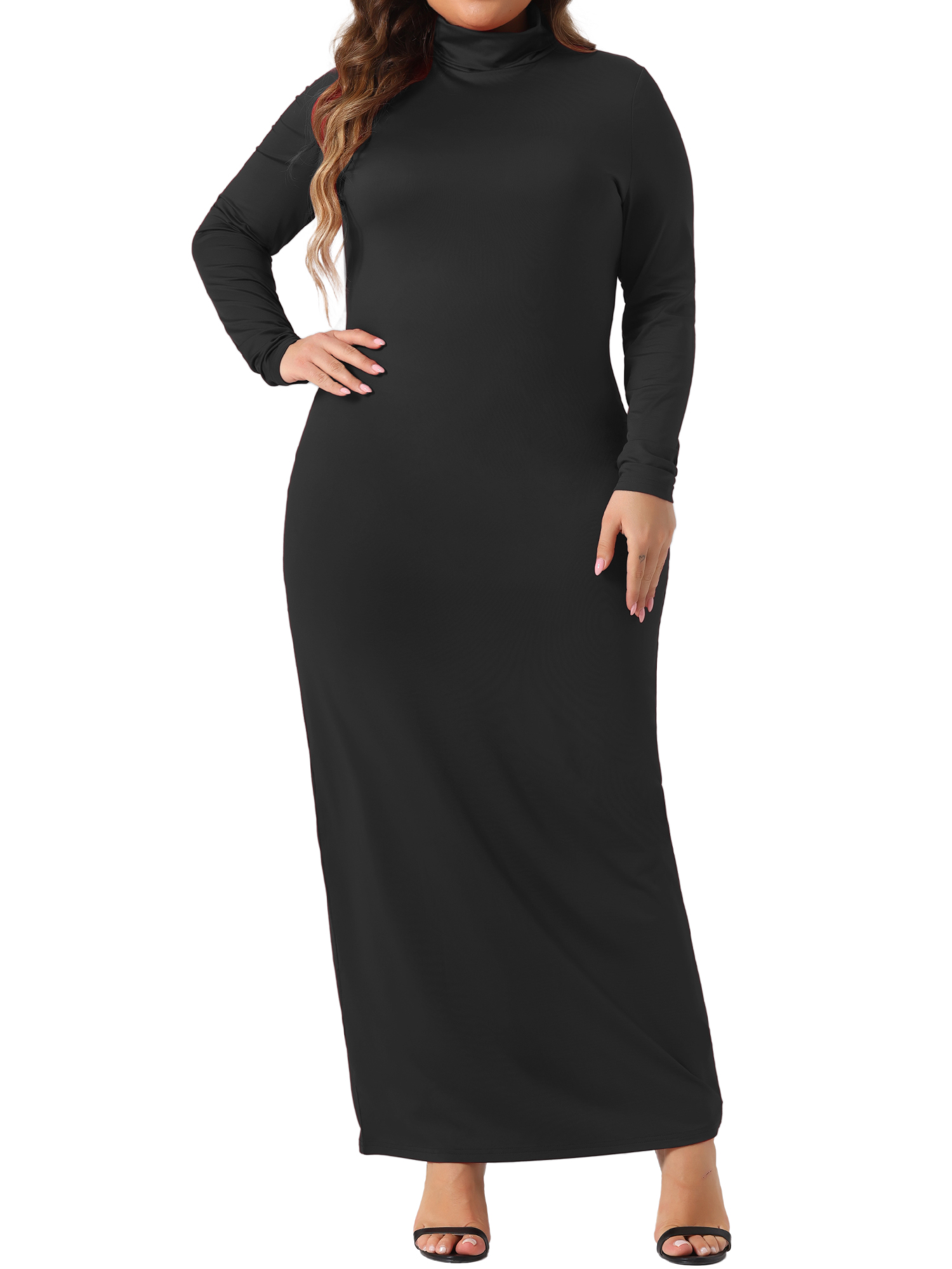 DARING DIVA Plus Size Women's Turtleneck Long Sleeve Bodycon Dress 1X Black