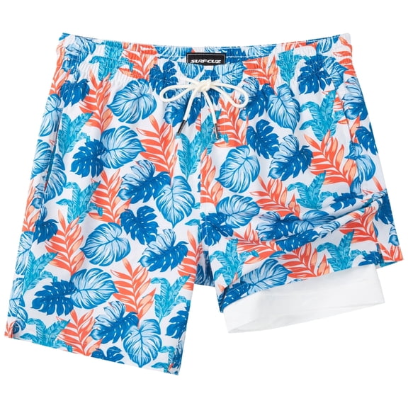 SURF CUZ Mens Swim Trunks with Compression Liner Quick Dry Swim Shorts 7" Swimming Trunks Stretch Zipper Pockets