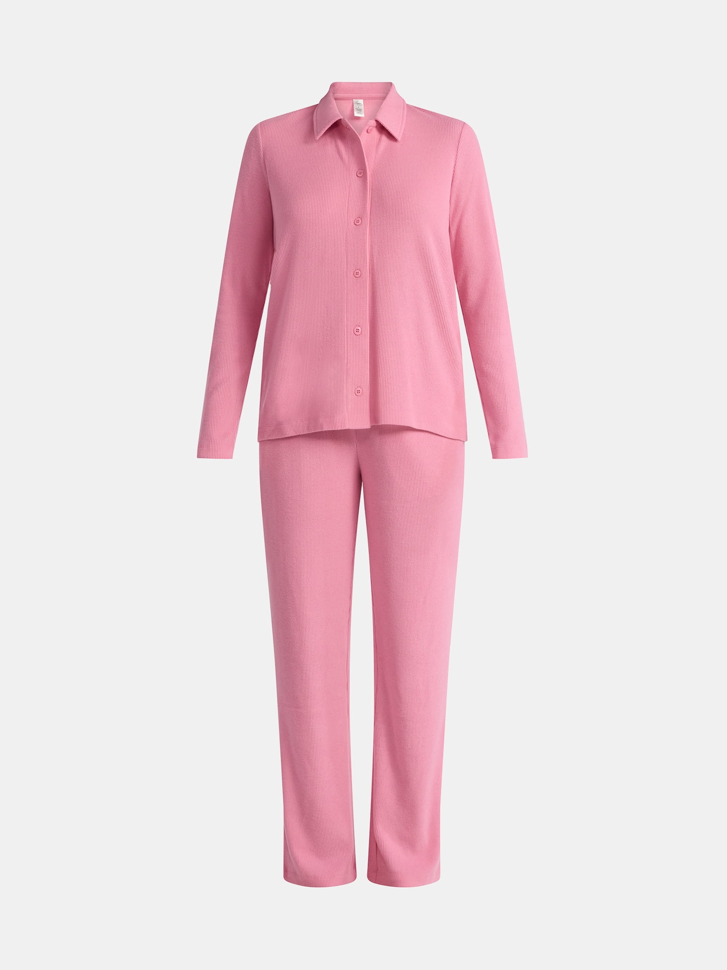 Lissome Women’s Soft Double Brushed Waffle Knit Notch Collar Long Sleeve Pajama Set , Sizes S-3X