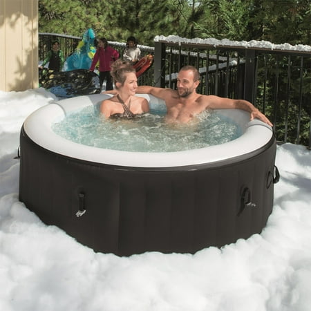Round Inflatable Spa Tub with Heater & 120 Massaging Jets, Hot Tub for 4 Person, Black