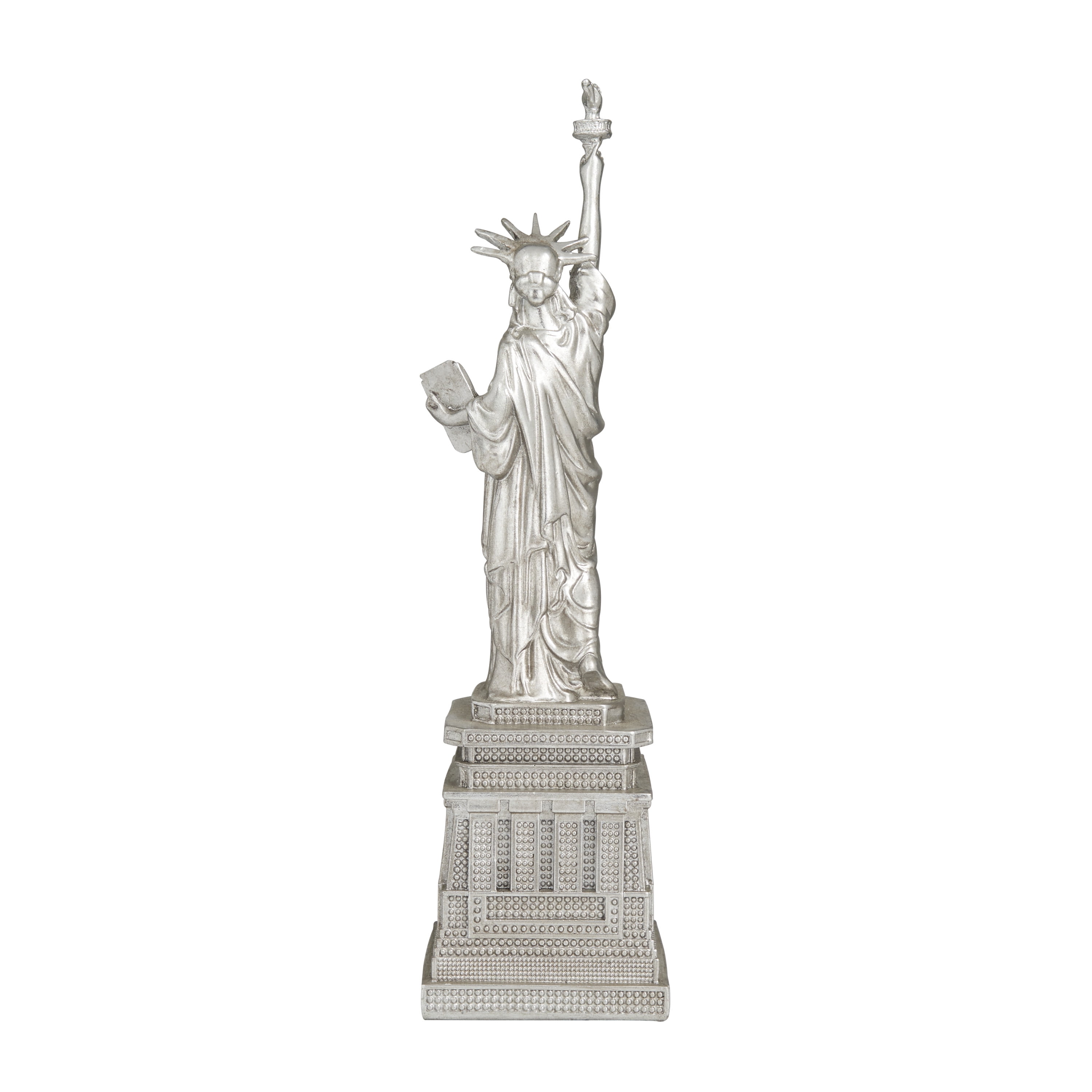 5" x 17" Silver Polystone Statue of Liberty Sculpture, by DecMode