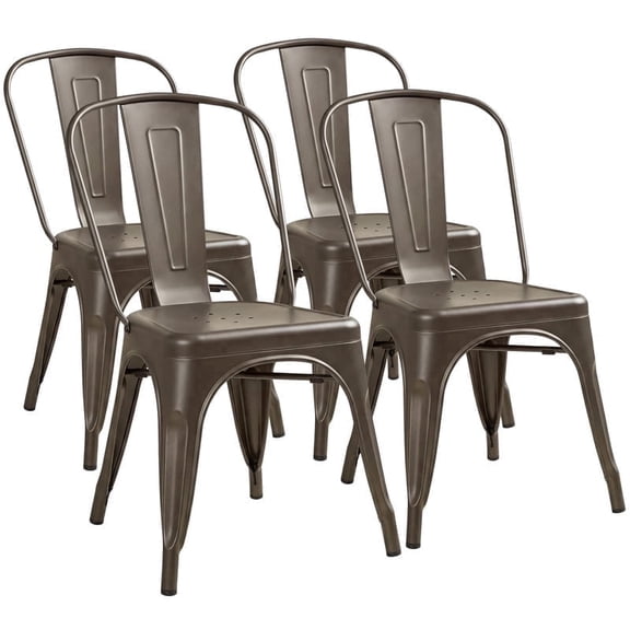 Lacoo Metal Dining Chair Indoor Use Stackable Classic Trattoria Chair Chic Dining Bistro Cafe Side Metal Chairs Set of 4, Gunmetal