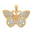thumbnail image 1 of 14K Rhodium Plated Yellow Gold & Rhodium Plated Diamond Cut Butterfly Pendant, 1 of 2