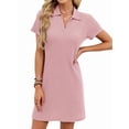 thumbnail image 2 of Women'S Solid Color Collared Loose Short-Sleeve T-Shirt Dress Pink L, 2 of 10