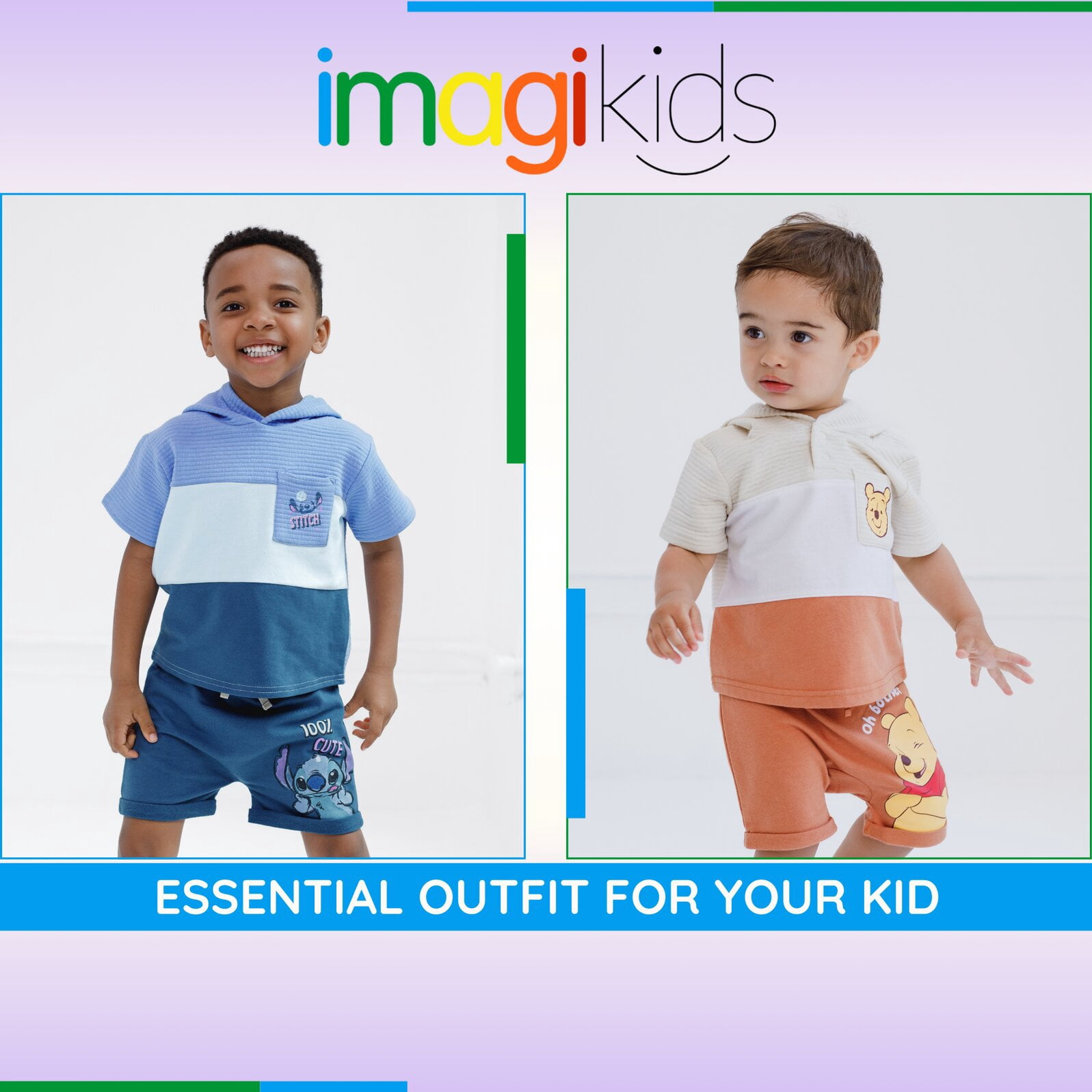 Disney Lilo & Stitch Toddler Boys' 2-Piece Hooded Tee and Shorts Set Navy Blue Stitch
