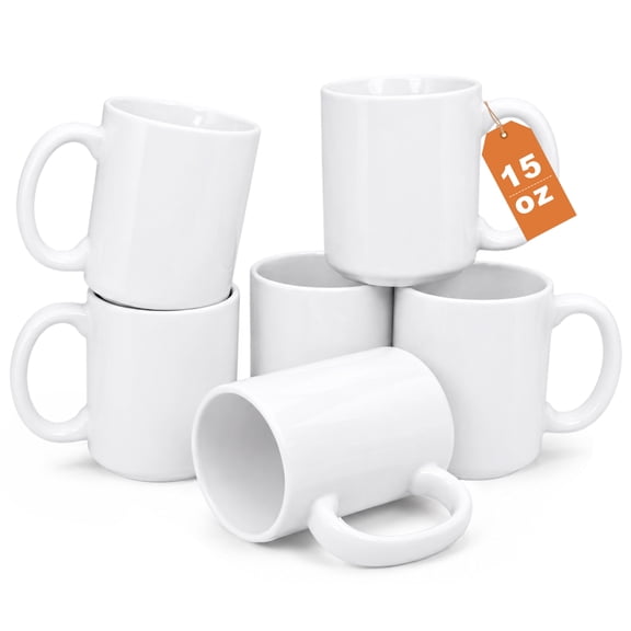 Hima shilajatun Coffee Mugs Set of 6 with Spoons, 15oz Ceramic, White