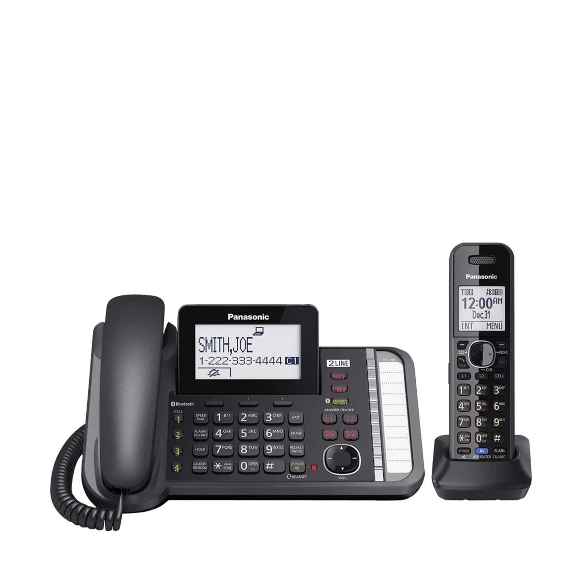 Panasonic 2-Line Corded/Cordless Phone System with 1 Handset - Answering Machine, Link2Cell, 3-Way Conference, Call Block, Long Range DECT 6.0, Bluetooth - KX-TG9581B (Black)