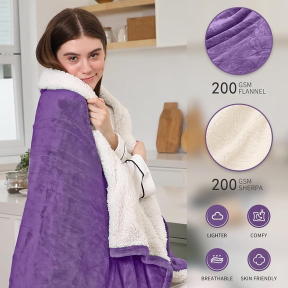 Electric Blanket Queen Size, Soft Cozy Flannel Queen Heated Blanket Dual Control with 5 Heating Levels & 10 Hours Auto Off, Machine Washable Heating Blanket, 84" x 90", Lavender Violet