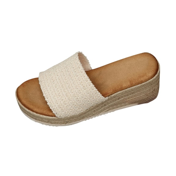 Hopeusnice Women's Wedges Shoes Non-Slip Breathable Open Toe Trendy Wedge Heel Eva Materials Summer Shoes Soft Roman Flexible Walking Shoes Beige 39