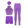 thumbnail image 2 of TTAO 4 Piece Dance Outfits Kids Girls Sleeveless Crop Tank Top and Short with Leggings Hairband Figure Skating Purple 16, 2 of 5