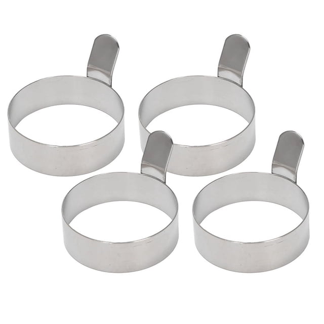 4 piezas de anillos para freír huevos de acero inoxidable, modelo de tortilla, anillos para panqueques, molde redondo para freír y escalfar con mango S
