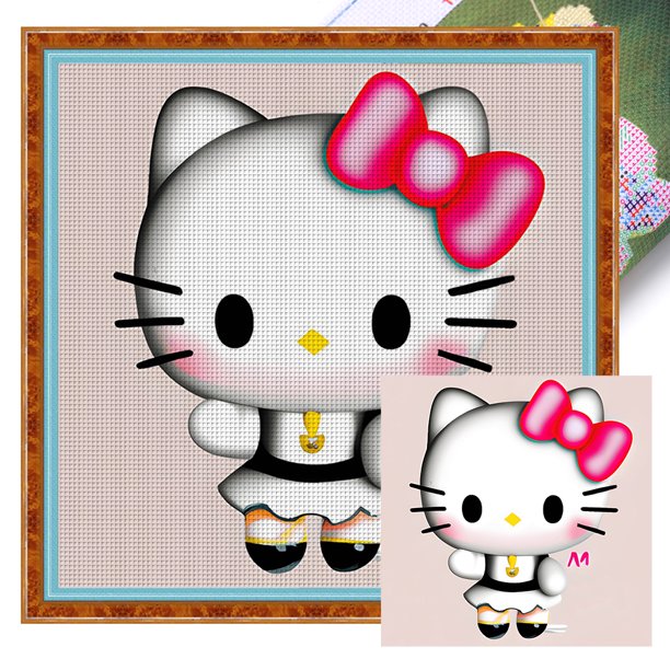 Hilo Algodón Ecológico Bordado Punto Cruz Gato Impreso 11CT 40x40cm
