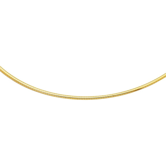 JewelStop 14k Yellow Gold 2 mm Domed Omega Necklace, Lobster Claw Clasp - 18 Inches, 7.6gr.