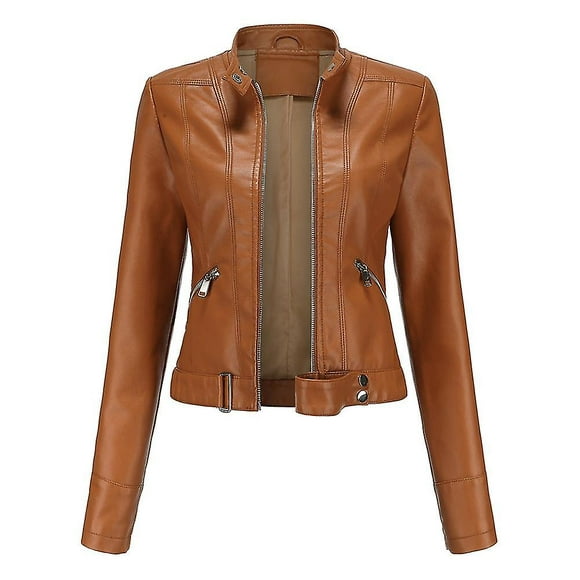 Women's Casual Zipper Regular-fit Leather Jacket