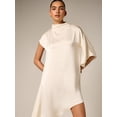 thumbnail image 4 of Beige Asymmetrical Drape Mini Dress With High Mock Neck And Short Sleeves Elegant Evening Guest Wear, 4 of 5