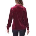 thumbnail image 3 of INSPIRE CHIC Women's Velvet Long Sleeve Button Down Casual Shirts M Burgundy, 3 of 5