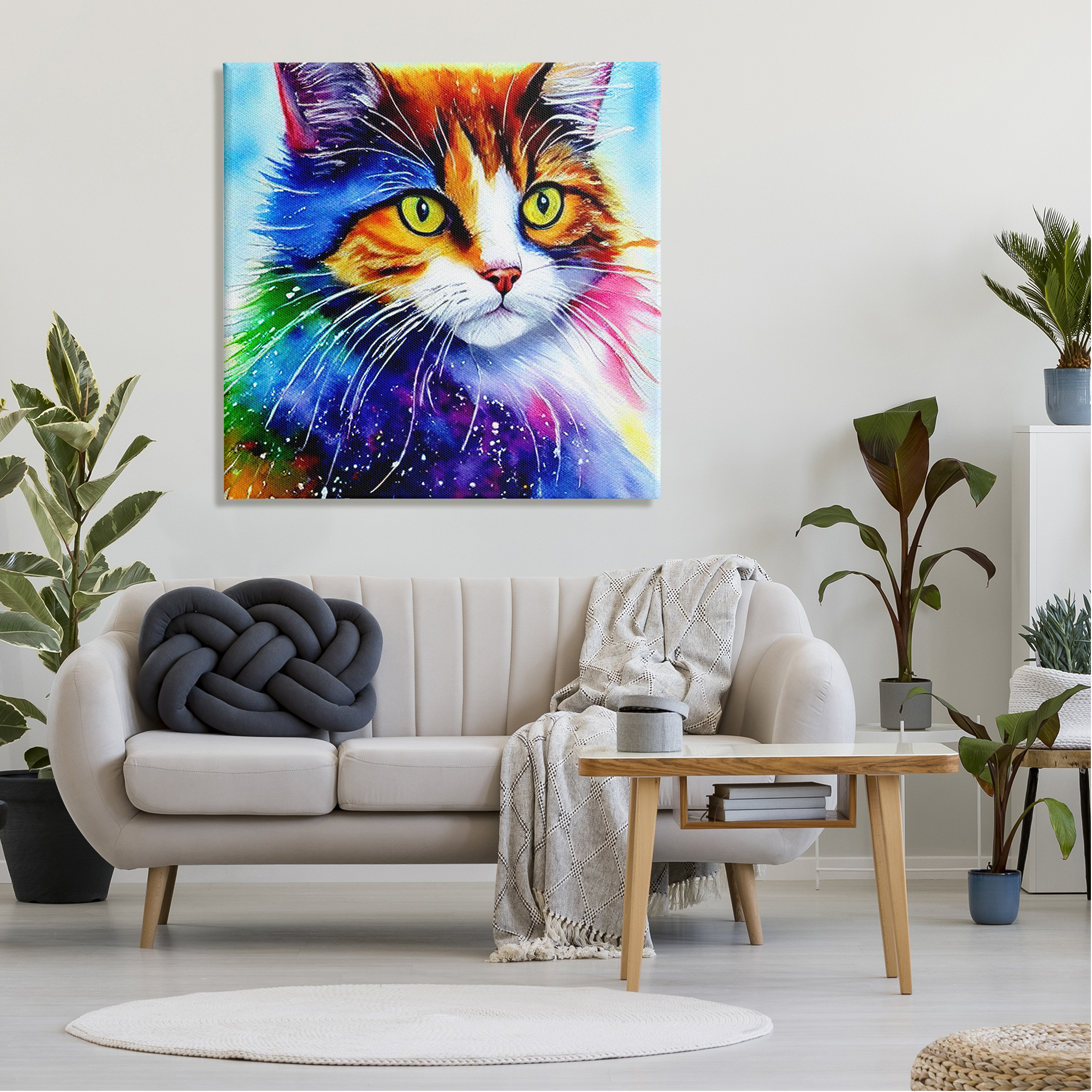 Stupell Bold Rainbow Cat Face Portrait Animals & Insects Painting Gallery Wrapped Canvas Print Wall Art