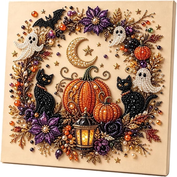 Halloween Ghost Pearl Art DIY Kit, 3D Diamond Painting Craft Set for Adults, Spooky Fall Home Decor Wall Art