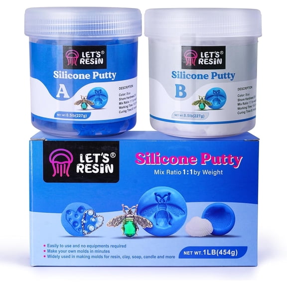 LET'S RESIN Silicone Putty,1LB/40A Silicone Mold Making Kit, Non-Toxic,Strong&Flexible, Easy 1:1 Mixing Ratio for Reusable Silicone Molds, Resin Molds, Soap