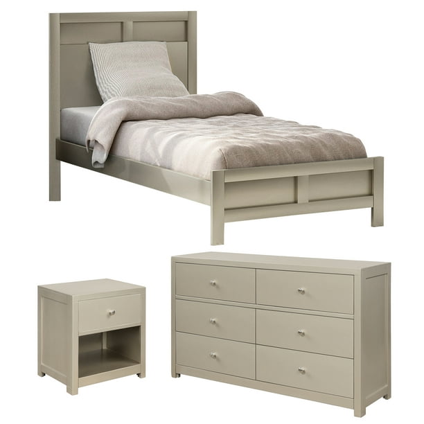 Andoer Modern Platinum Silver 3 Pieces Twin Bedroom Set Twin Bed Nightstand Dresser Walmart Com Walmart Com
