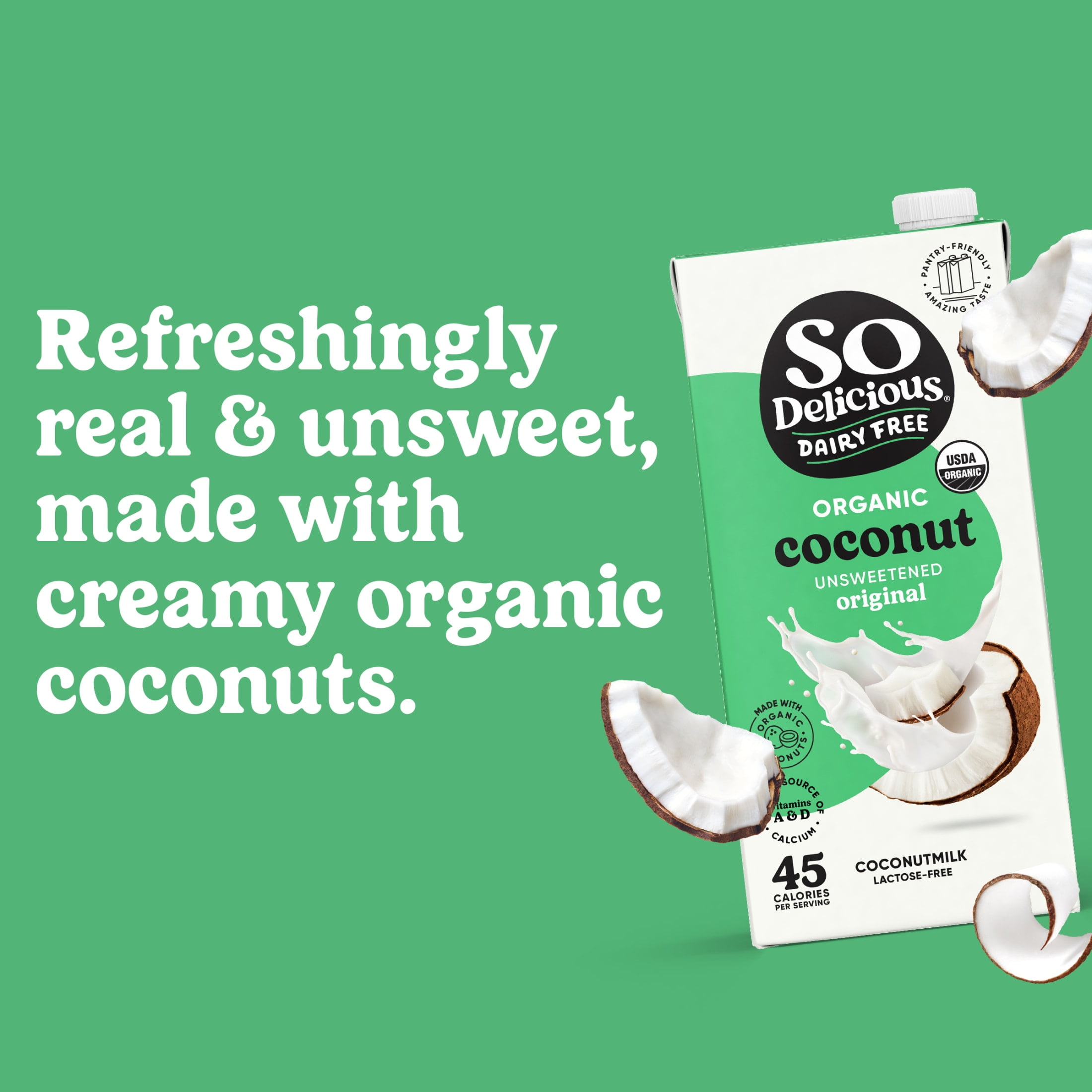 (12 pack) So Delicious Dairy Free Shelf Stable Vegan and Gluten Free Unsweetened Organic Coconut Milk Carton, 32 fl oz