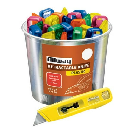 Plastic Retractable Utility Knife - Allway Tools PRK-25 Plastic Retractable Knife With 1 Blade, 25/Bucket