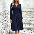 thumbnail image 2 of Fall Long Sleeve Dresses for Women Elegant V Neck Twist Front Waist Casual Midi Party Formal Wedding Guest Dress,Sizes S-2XL, 2 of 9