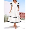 thumbnail image 4 of Womens 2025 Summer Casual Midi Dresses V Neck Flutter Short Sleeve Ruffle Tiered A Line Flowy Beach Long Dress White XXL, 4 of 8