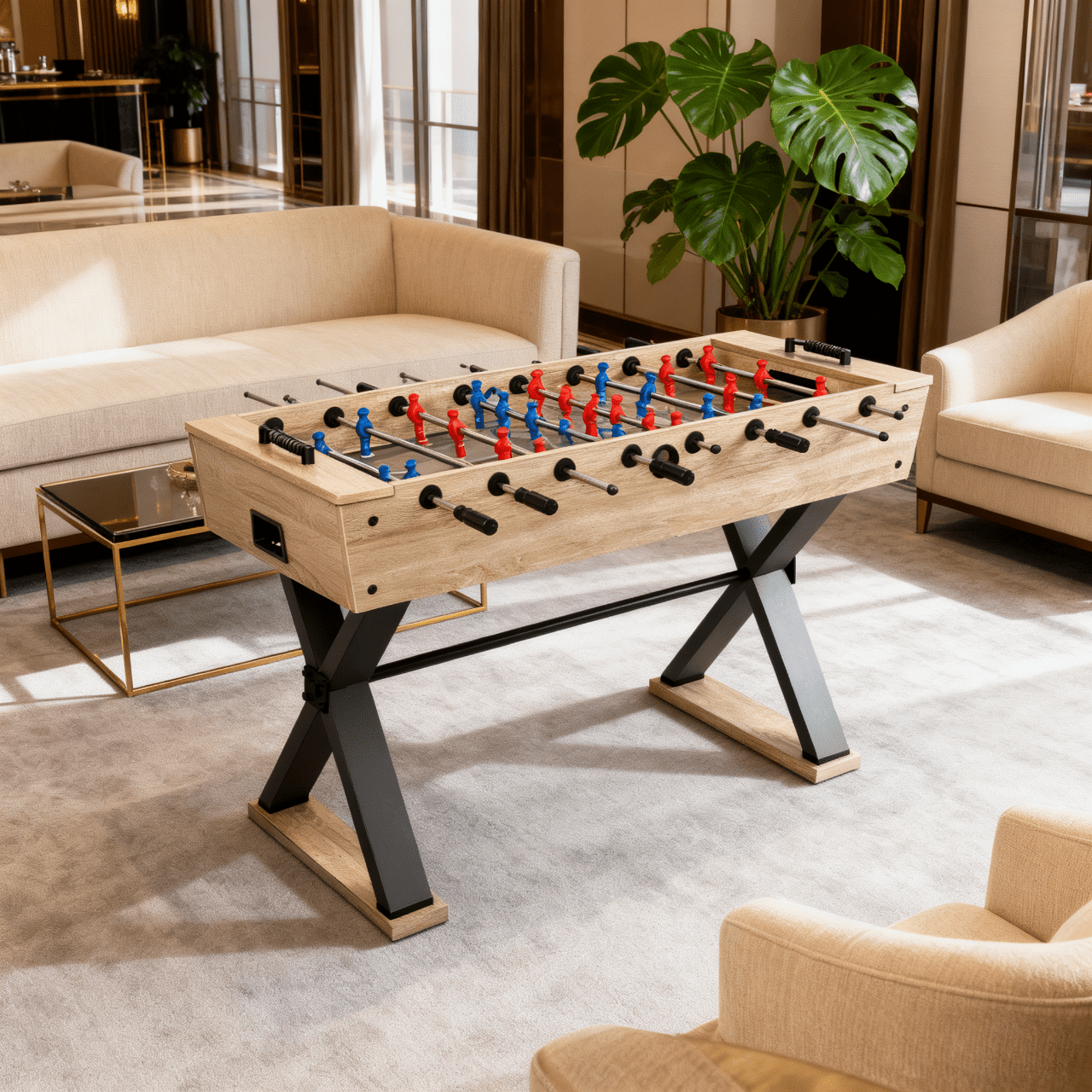 48'' Foosball Table, Wooden Soccer Games Table w/ 2 Footballs, Score Keepers, Indoor Home, Game Room