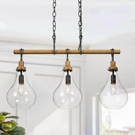 

Farmhouse Rustic 3-light Linear Chandelier Clear Glass Island Lights for Dining Room Farmhouse L26.5 x W 6 x H 22 25 to 36 Inches