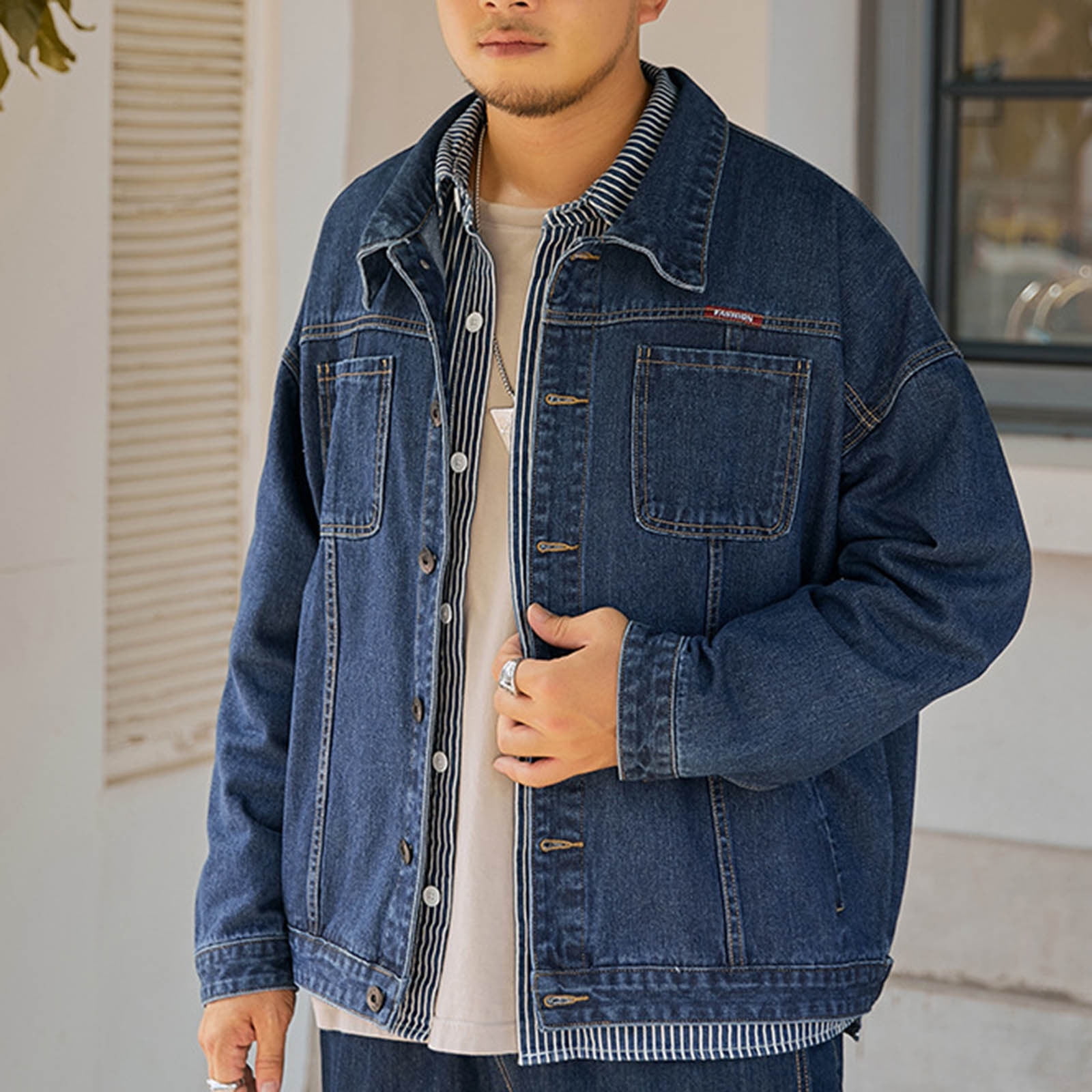 Zpanxa Vintage Denim Motorcycle Jacket Men's Distressed Wash Biker