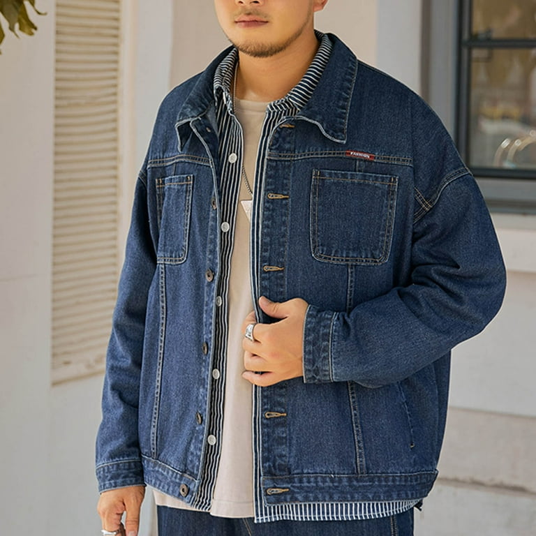 Zpanxa Vintage Denim Motorcycle Jacket Men's Distressed Wash Biker