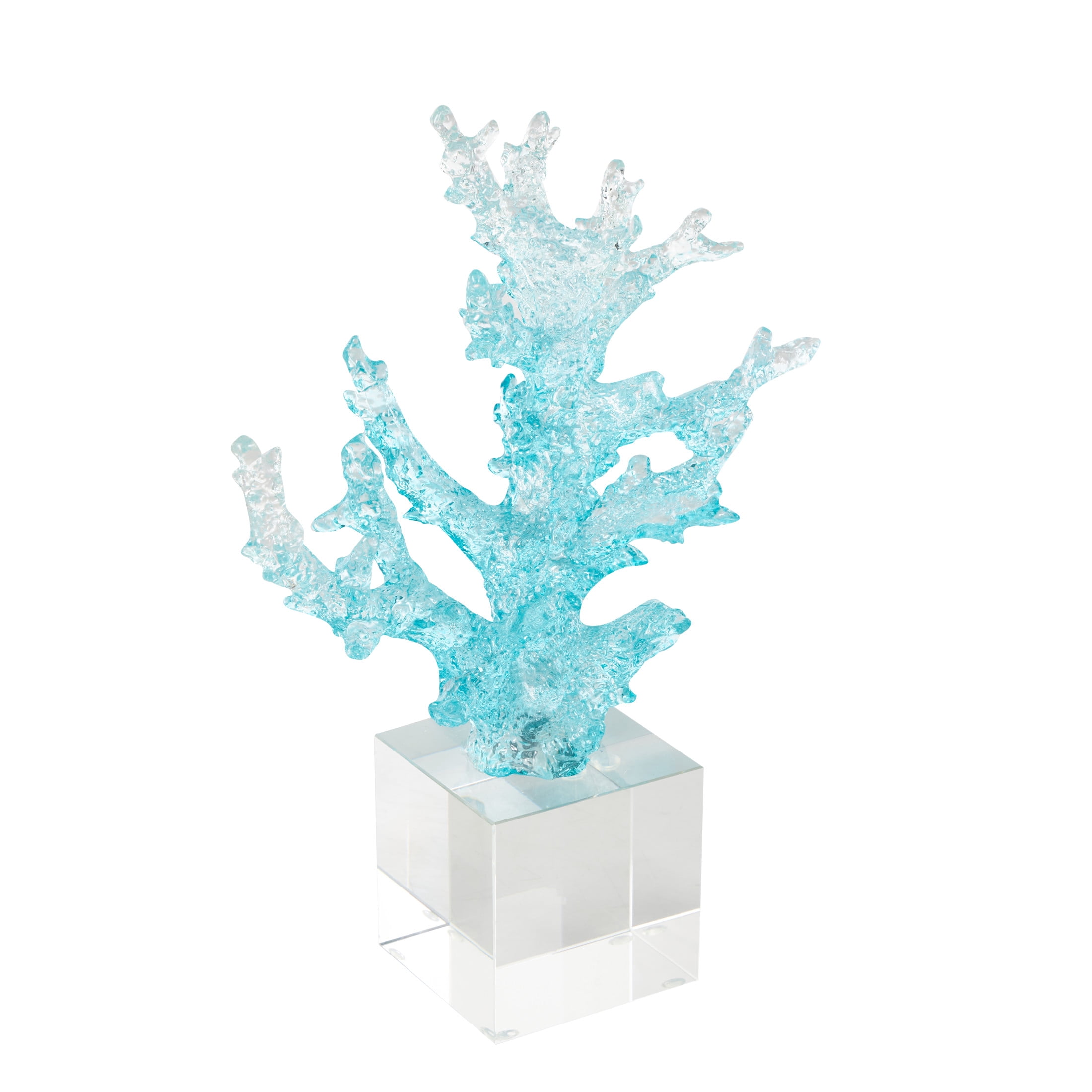 8" x 11" Blue Glass Ombre Coral Sculpture with Clear Square Base, by DecMode