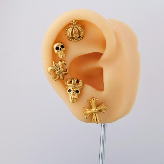 Skull crown King Shaped Helix Cartilage Stud Earring with Flat Back – Stainless Steel, Unisex Piercing Jewelry for Men and Women