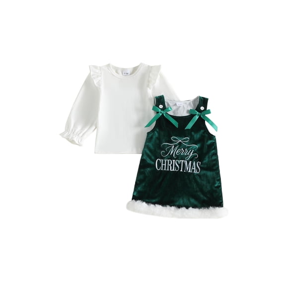 Loicainy Baby Toddler Girl Christmas Outfits 6 12 18 24 Months 2T 3T 4T Long Sleeve Tops Velvet Overalls Dress Clothes Set