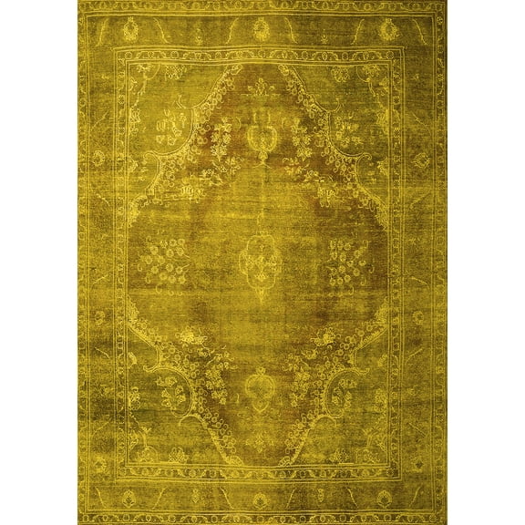 Ahgly Company Machine Washable Indoor Rectangle Persian Yellow Traditional Area Rugs, 5' x 7'