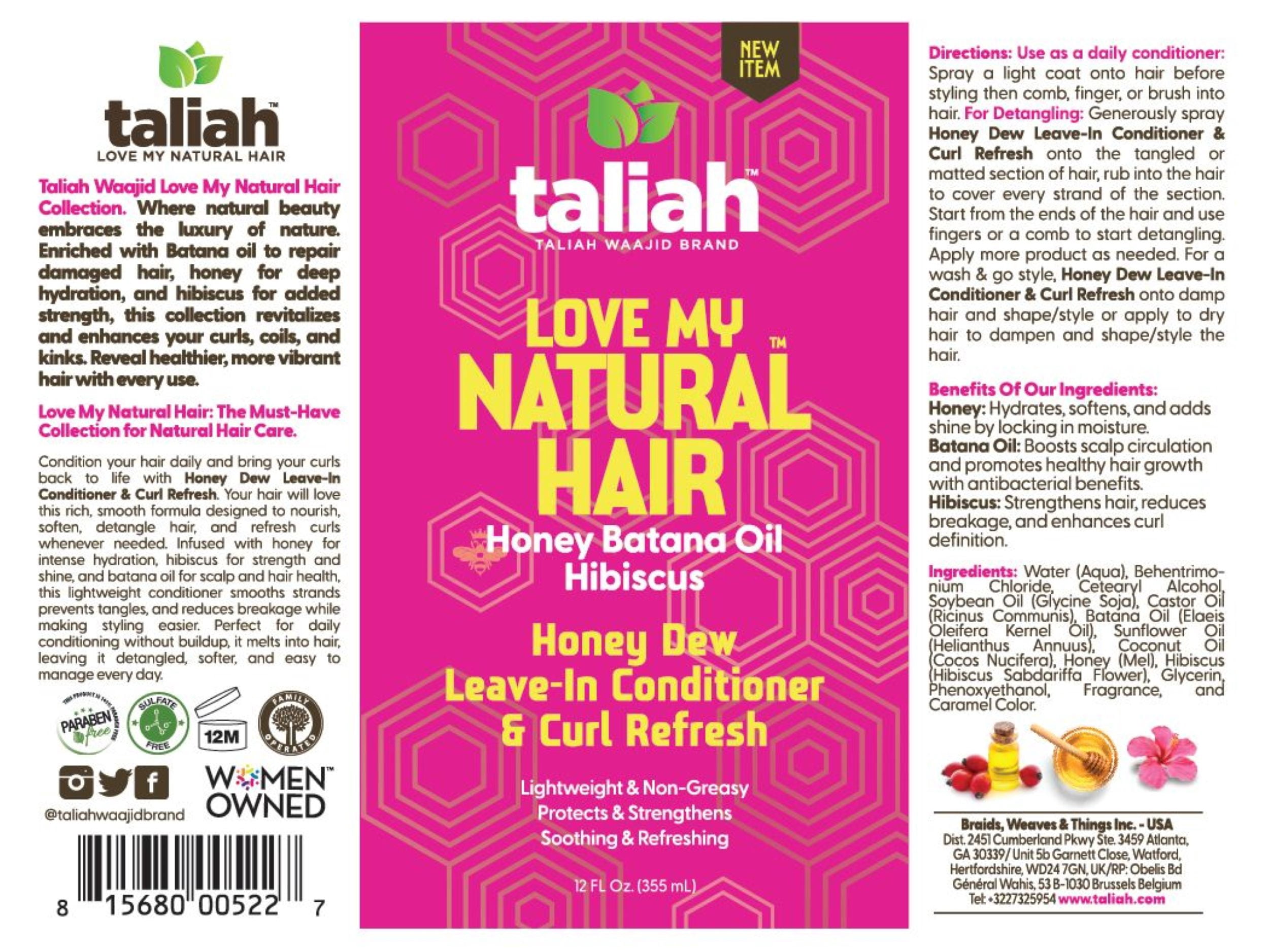Taliah Waajid Love My Natural Hair Honey Dew Leave-In Conditioner & Curl Refresh