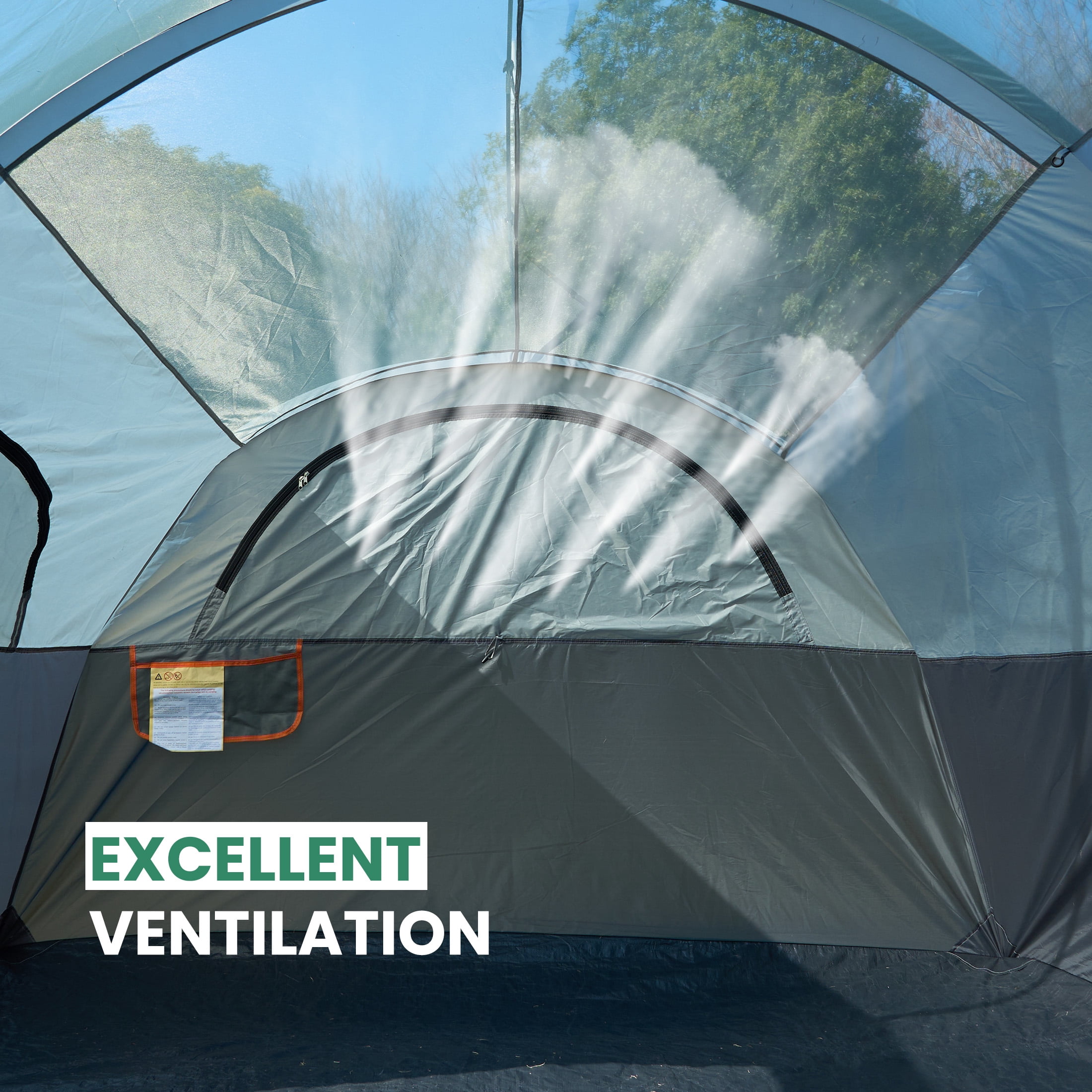 EDX 8-Person Camping Tent with Waterproof Double Layer & Standing Height Cabin, Mesh Roof, Divided Curtain, Easy Setup & Family-Friendly, Portable Carry Bag, Spacious for Car Camping, Gray