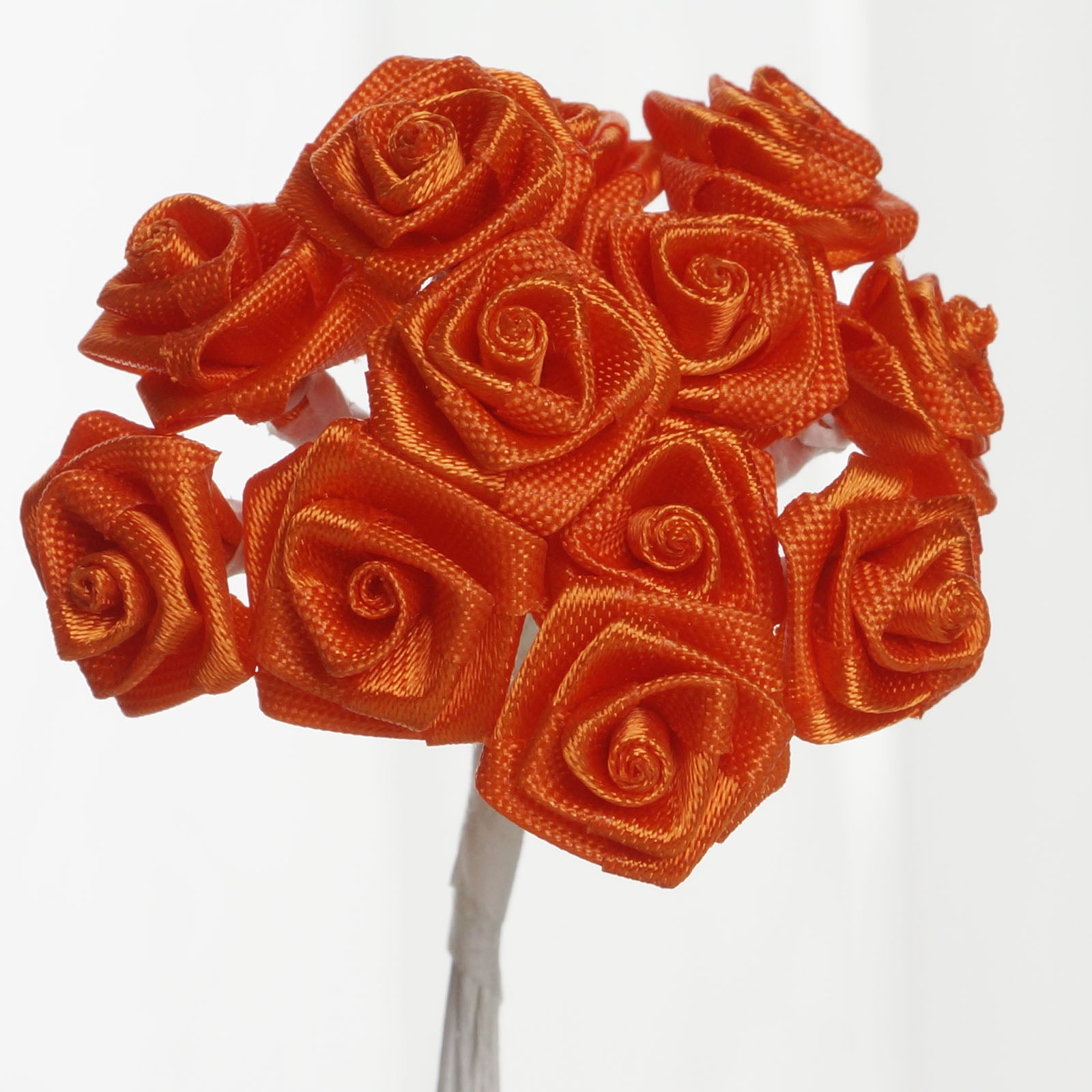 144 Peach 12 Ribbon Rose Craft Flowers Wedding Decor White Stem
