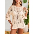 thumbnail image 4 of DOKOTOO Swimsuit Coverup for Women Hollow Out Tops Summer 3/4 Sleeve Knit Tops Lightweight Crewneck Crochet Shirts, 4 of 9