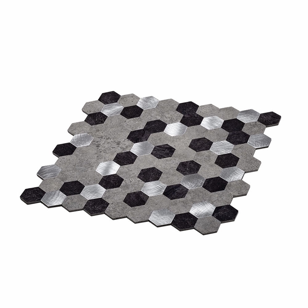 10 pack Silver Grey Hexagon Mix 11.25 in. x 11.25 in. Honed Peel and Stick Backsplash Tile for Kitchen and Bathroom(8.79 sq. ft. / Case)