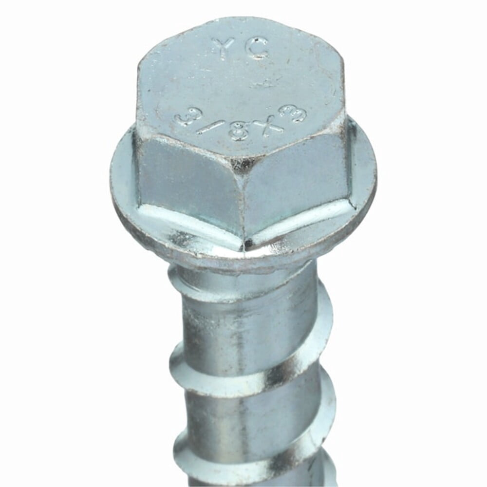 Concrete Screw, 3/8" Dia., Hex, 3" L, Steel Zinc Plated, 50 PK
