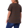 thumbnail image 4 of DARING DIVA Women's Plus Size Short Sleeve Crew Neck Striped Top 2X Brown, 4 of 6