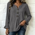 thumbnail image 6 of LEKWK Ruffle Long Sleeve Shirts for Women V Neck Button Front Linen Tops Pleated Loose Dressy Casual Tunic Tops Fall Daily Office Travel Outfits, 6 of 6