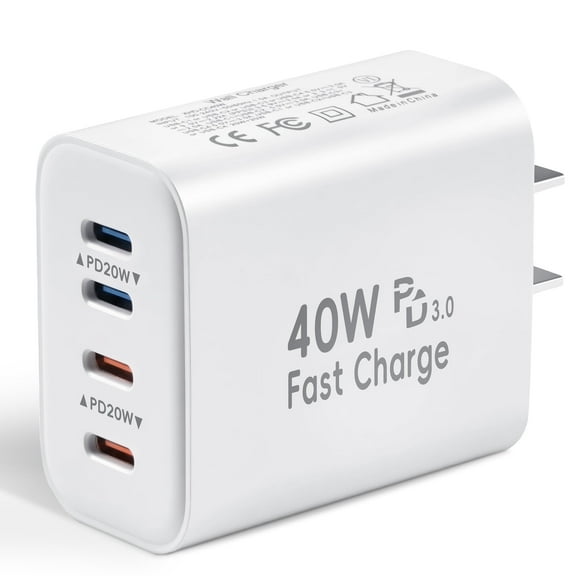 40W USB C Charger Block, 4 USB C Ports, Type C Wall Plug Fast Charger Cube, Power Adapter Box Compatible with iPhone 16 15 14 13 12 11 Galaxy Phones, Watch, Tablet, Smartphones