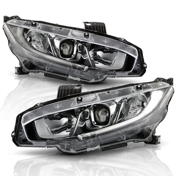 2016-2021 Honda Civic Halogen Type LED DRL Projector Headlights Lamps Left Right