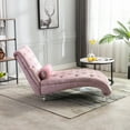 thumbnail image 2 of Velvet Upholstered Chaise Lounge Chair with Lumbar Pillow, Button Tufted Modern Sleeper Sofa Bed for Living Room & Bedroom, Pink Acrylic Legs Ergonomic Design, 2 of 9