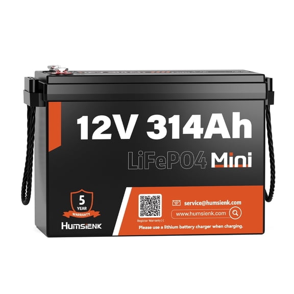 HumsiENK 12V 300Ah (314Ah) LiFePO4 Lithium Battery Mini , 15000  Deep Cycles LiFePO4 Battery, 4019Wh Energy, 200A BMS Lithium Iron Phosphate Rechargeable Battery Great for RV, Marine, Off Grid