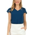thumbnail image 1 of INSPIRE CHIC Blouse d'Été en Chiffon pour Femmes, Col en V, Manches Courtes, Semi-Transparente, m Bleu Foncé, 1 of 8